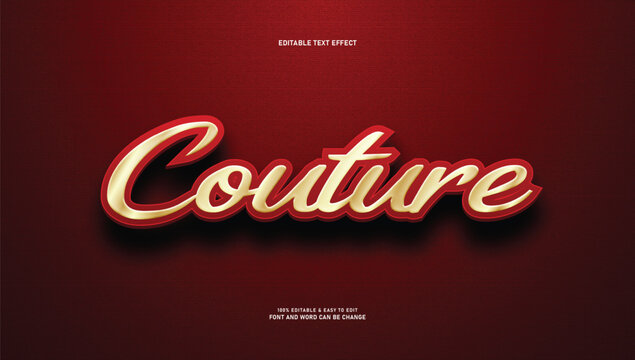Red and gold luxury couture script text effect vector template