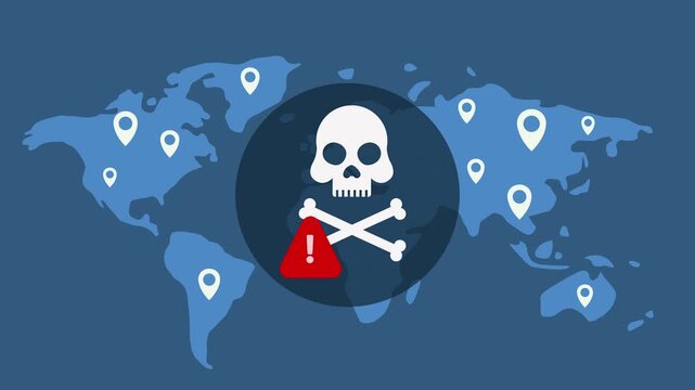 World map and pointers, Malware virus ransomware attack warning alert concept
