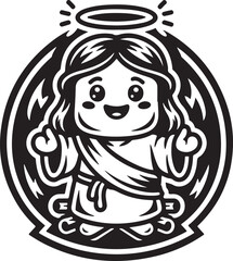 Fototapeta premium Cute cartoon jesus christ character vector illustration with a glowing holy halo on a white background