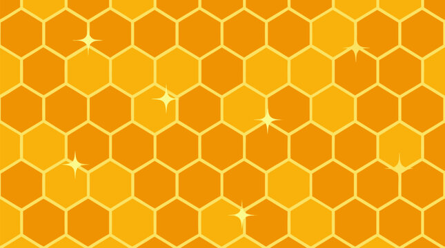 Shimmering golden honeycomb hexagon grid with warm amber glow, sparkling highlights and seamless geometric pattern for luxury backgrounds, bee honey packaging and elegant vector design wallpaper