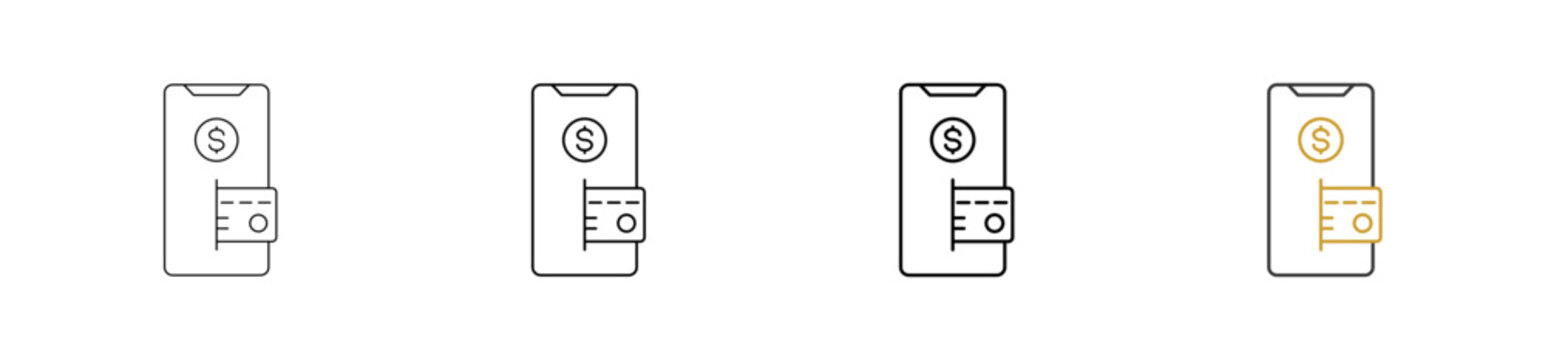 Online Transaction icon set outline style with various size