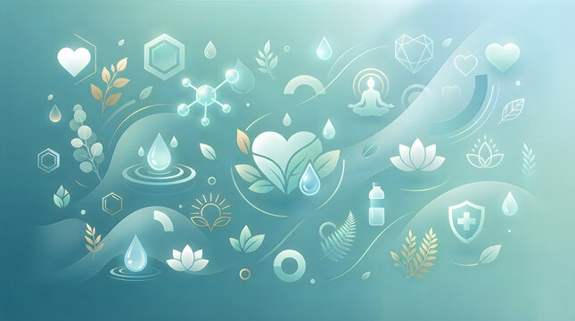 Wellness and self care concept with nature and health symbols