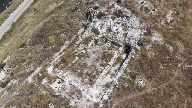 Drone Footage of Juliopolis Necropolis in Cayirhan Nallihan Ankara Turkey Showing Roman Byzantine Tombs and Archaeological Terrain