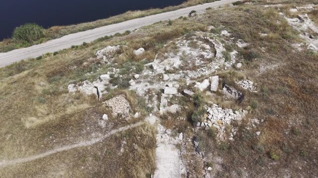 Drone Footage of Juliopolis Necropolis in Cayirhan Nallihan Ankara Turkey Showing Roman Byzantine Tombs and Archaeological Terrain