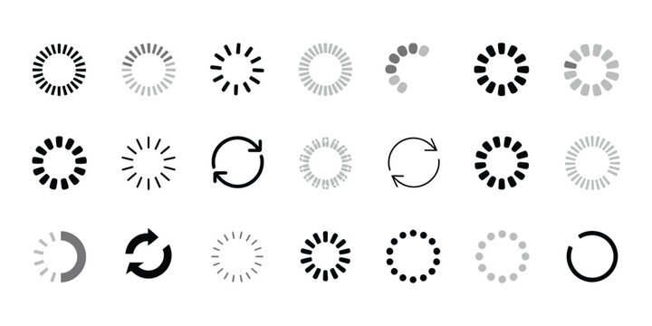 Loading and buffering vector icons for web interfaces, mobile applications, user experience, digital dashboards, and modern graphic design.