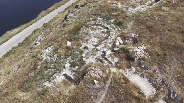 Drone Footage of Juliopolis Necropolis in Cayirhan Nallihan Ankara Turkey Showing Roman Byzantine Tombs and Archaeological Terrain