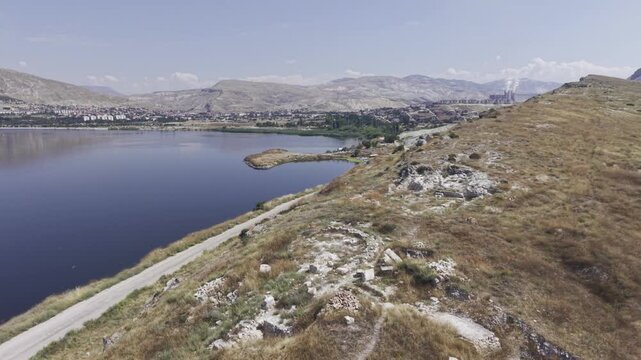 Drone Footage of Juliopolis Necropolis in Cayirhan Nallihan Ankara Turkey Showing Roman Byzantine Tombs and Archaeological Terrain