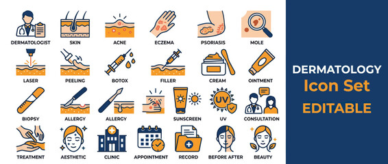 Fototapeta premium Dermatology Icon Set: Skin Health, Treatments, and Procedures