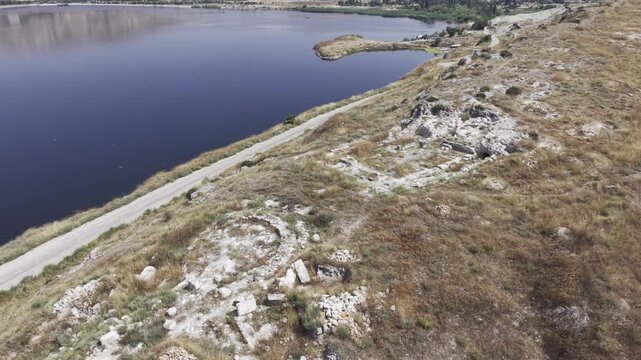 Drone Footage of Juliopolis Necropolis in Cayirhan Nallihan Ankara Turkey Showing Roman Byzantine Tombs and Archaeological Terrain