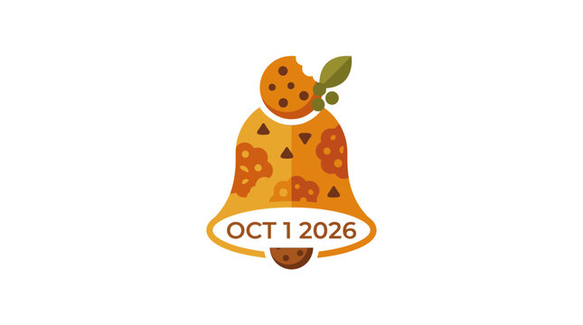 A creative graphic design featuring a pizza slice shaped like a bell with a cookie topper.