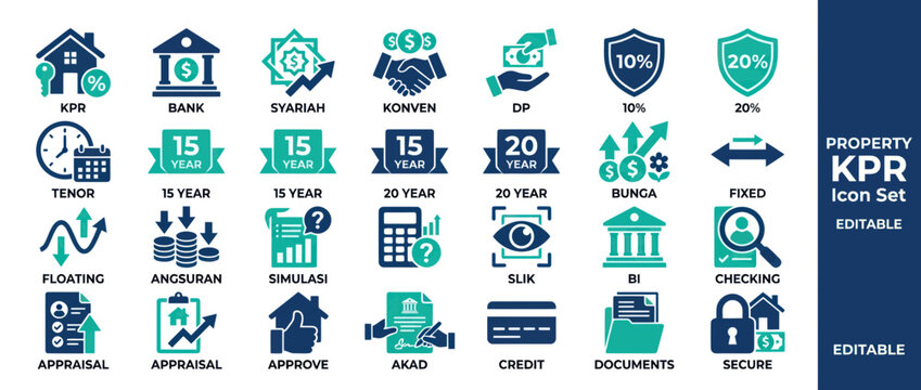 Property KPR Icon Set: Finance, Mortgage, Real Estate, Banking, Loan Icons