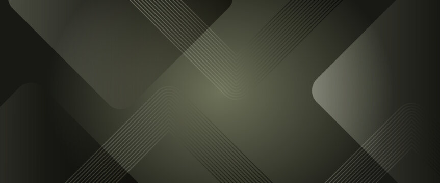 Abstract dark khaki and black geometric background with overlapping rounded diamond square shapes and subtle line patterns for luxury corporate presentation banner design template.