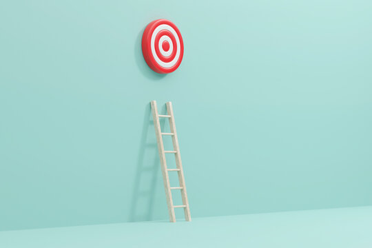 3D render of a ladder leading to a target symbolizing success