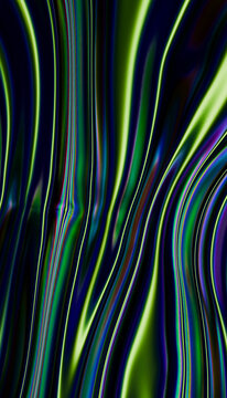 Abstract green and purple liquid swirl with reflective texture