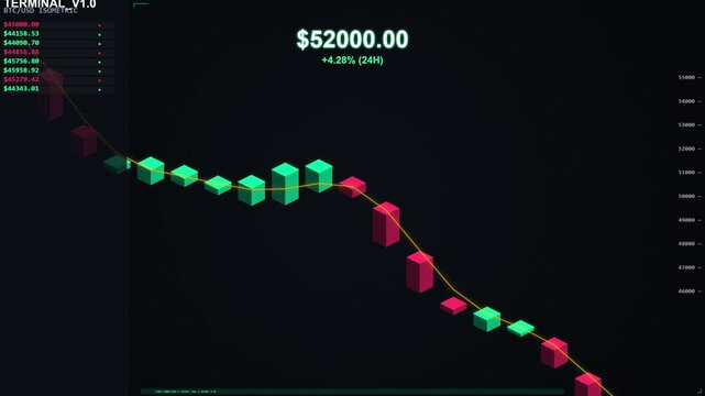 Animated financial dashboard with isometric technology background