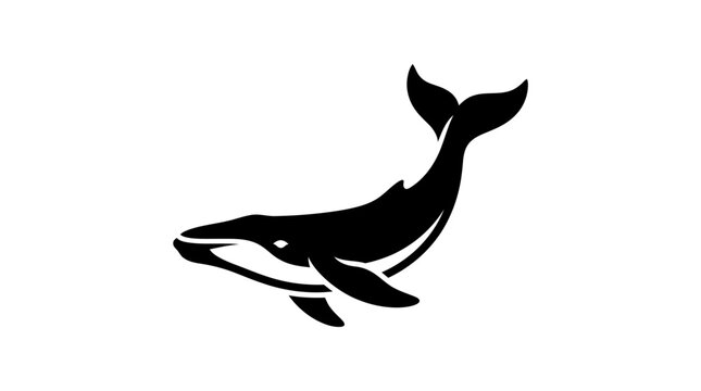 Black whale icon, vector whale silhouette, ocean mammal graphic, sea creature symbol
