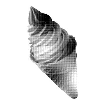 Soft serve ice cream in waffle cone. Grayscale 3D render of sweet frozen dessert on isolated background. Cold summer treat design element.