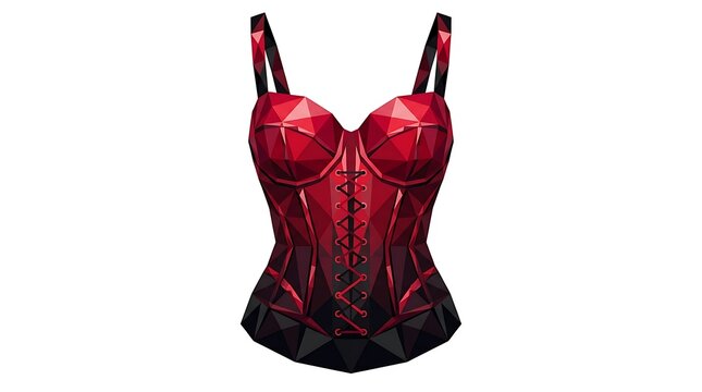 Red corset with black trim and lace up front