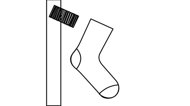 Clean minimalist line vector icon illustration of a detailed soccer sock with ribbed cuff, perfect for sports gear design, athletic apparel branding, and digital graphic projects