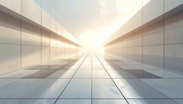 Modern minimalist interior corridor with glass ceiling design.