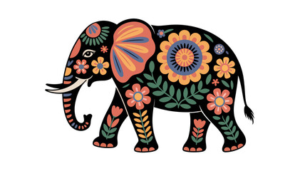 Obraz premium Indian Elephant Vector Illustration with Flower Isolated Wildlife Animal Nature Safari Asian Mammal Decorative Design for Creative Graphic Projects and Cultural Artwork