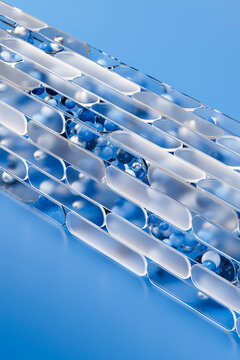 3D blue crystal capsule with transparent digital structure