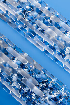 3D transparent bubble matrix with blue futuristic surface