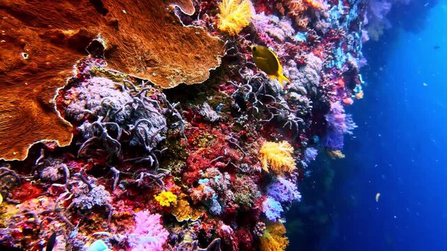 Colorful coral wall covered with vibrant soft corals, sponges, and reef life in Sogod Bay, Southern Leyte, Philippines, revealing one of the region&rsquo;s most colorful dive sites.