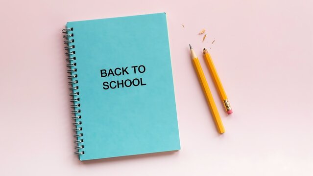 Spiral notebook with text and two yellow pencils on a light pink surface stationery school education learning writing paper office