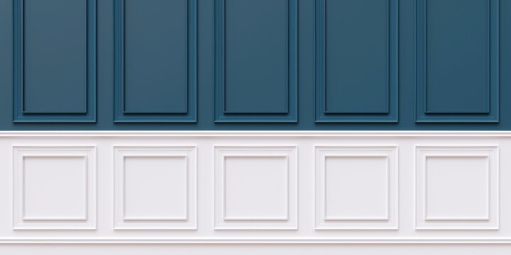 Classic Blue and White Wainscoting Wall Background Interior Panel Texture