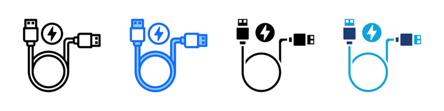 Data Cable Icon Set Multi Style Vector Illustration