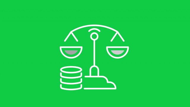 Animated justice scale icon for legal services, law firms and financial balance interfaces.