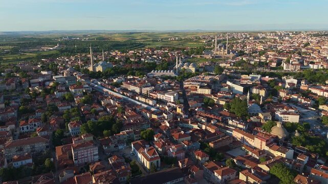 Edirne, Turkey aerial cityscape view at sunset
