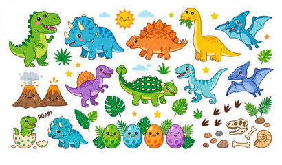 Cute Dinosaur Character Vector Pack for Kids and Nursery Design © Kuddus