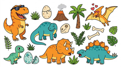 Funny Dinosaur Cartoon Character Collection Vector Illustration © Kuddus