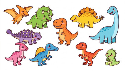 Cute Dinosaur Cartoon Character Vector Set Isolated on White © Kuddus