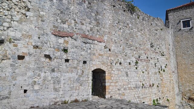 Ancient stone fortress walls in Ulcinj, Montenegro