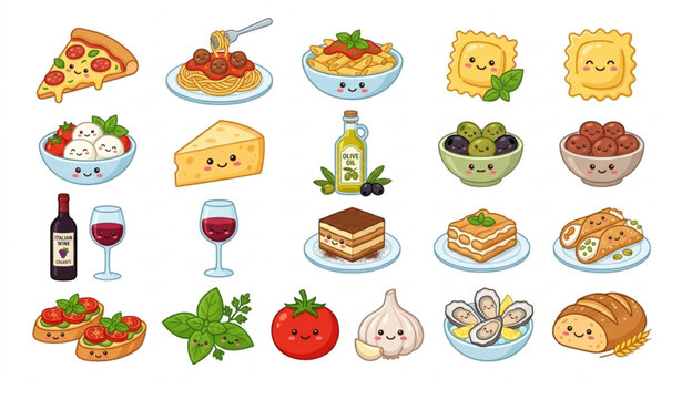 Italian Food Cartoon Icon Vector Pack for Restaurant Menu Design