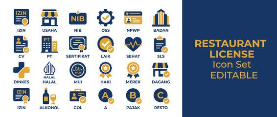 Restaurant License Icon Set: Business Permits, Certificates, and Regulations © mimis