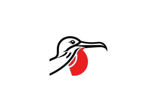 Stylized frigatebird profile with red gular pouch on white background