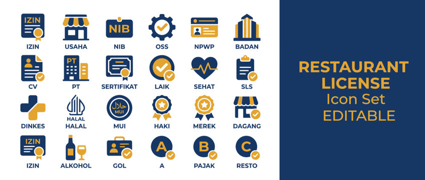 Restaurant License Icon Set: Business Permits, Certificates, and Regulations