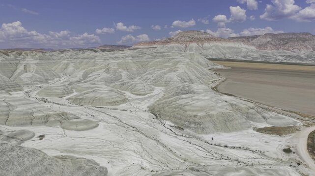 Drone Footage of Nallihan Bird Sanctuary and Rainbow Hills in Ankara Turkey Showing Wetlands and Colorful Geological Landscape