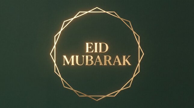 Golden polygonal frame surrounding eid mubarak text on a dark green background greeting celebration festival