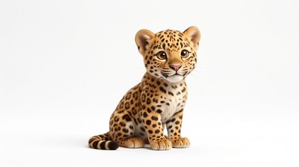 Fototapeta premium Adorable baby leopard cub sitting on white background