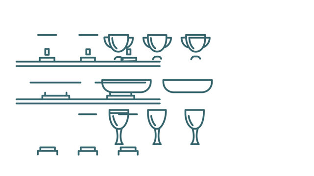 Trophy Display Case Minimalist Line Icon - Vector Illustration of Award Shelving System for Stadium Match Day Celebrations