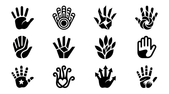 Diverse Hand Icons Collection: Abstract, Geometric, Organic and Symbol Designs