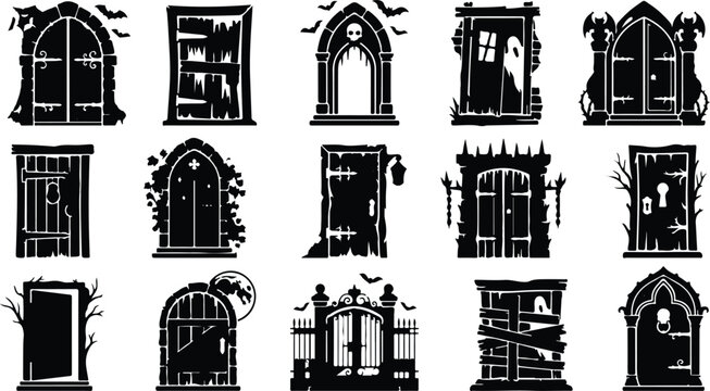 Halloween door and window silhouettes
