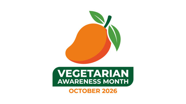 Vegetarian Awareness Month logo featuring a stylized orange mango fruit icon.
