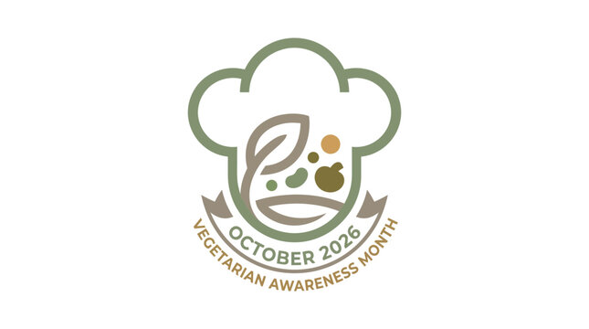 Vegetarian Awareness Month logo featuring a chef hat and plant elements.