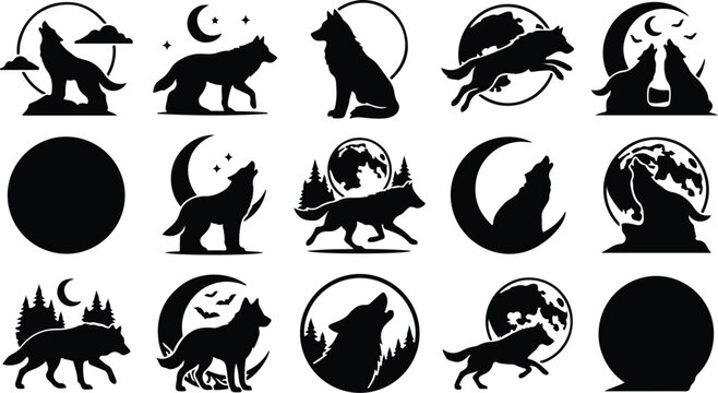 Wolf silhouette collection vector graphics for apparel logos and wilderness designs